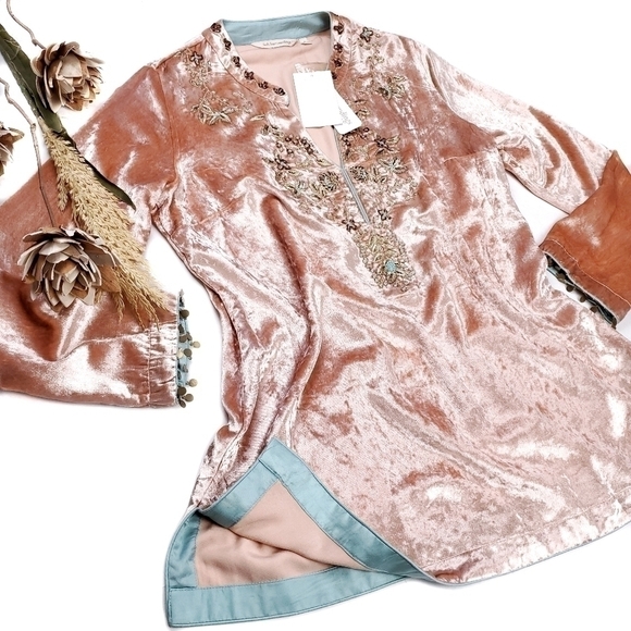 New Soft Surroundings Peach Viscose Blend Velour Boho Dedazzled Camisole Sz S - Picture 11 of 16
